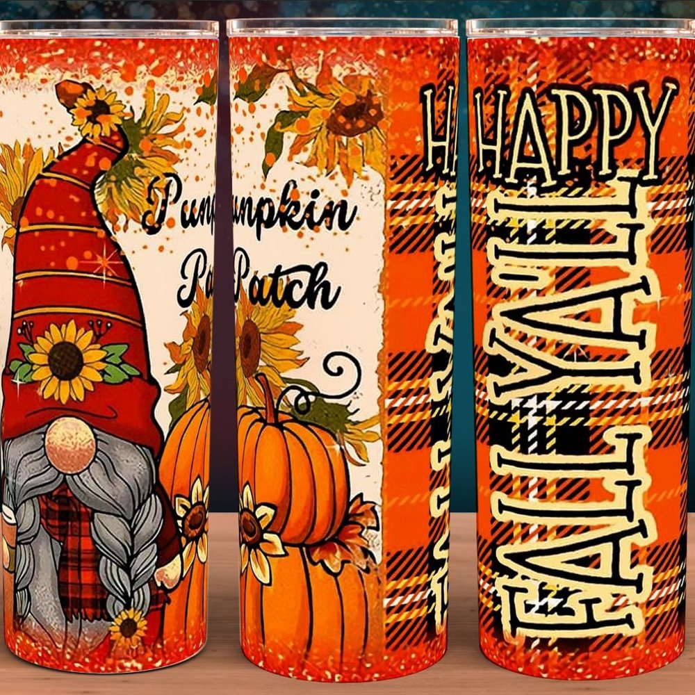 Happy Fall Ya'll Pumpkin Patch Gnome Cup Mug Tumbler 20oz